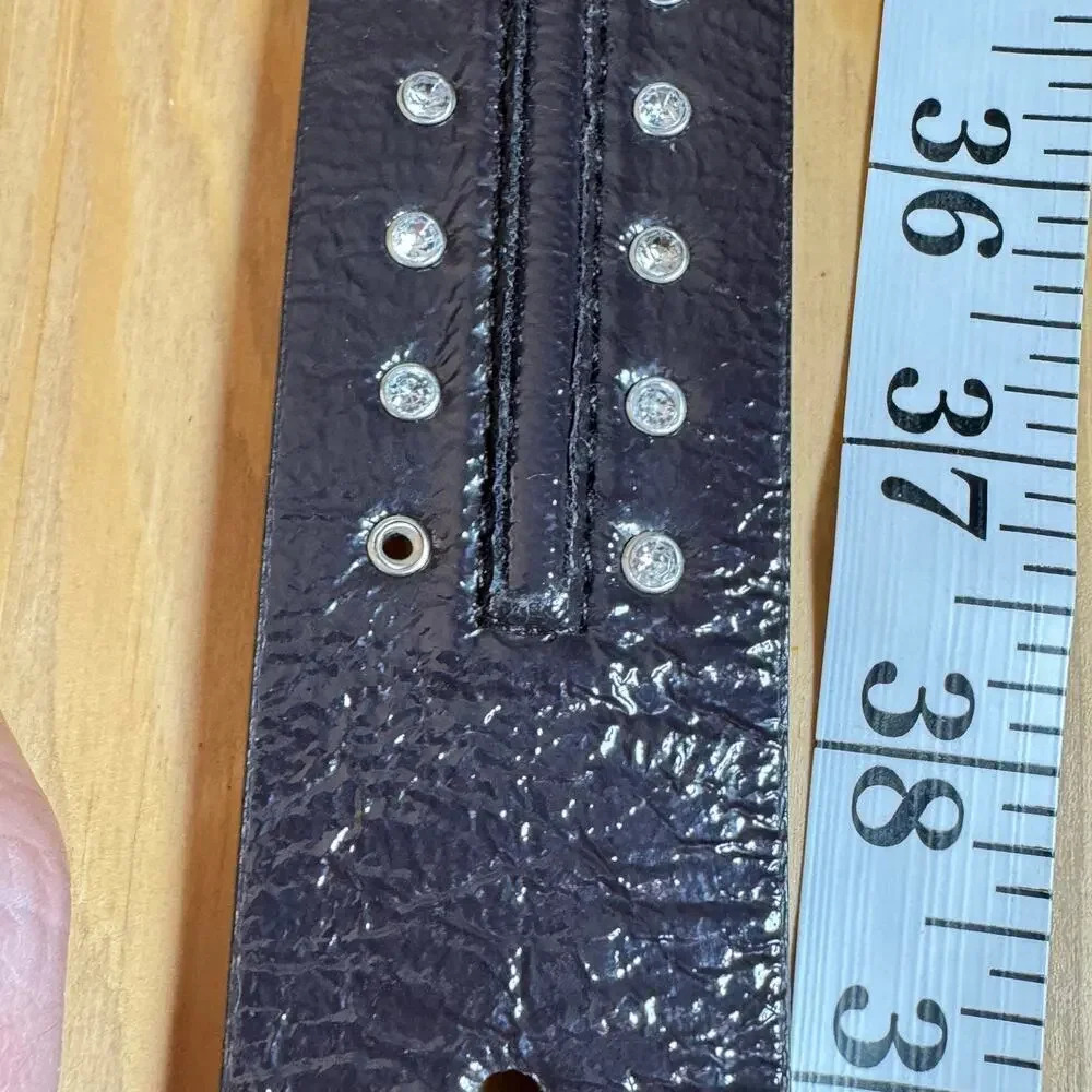 Michael Kors Womens Belt Brown Patent Leather Studded Rhinestones Glam Y2K M 90s